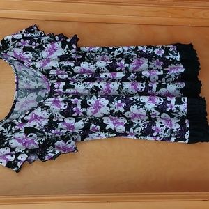 Purple and Black Flowered Blouse
